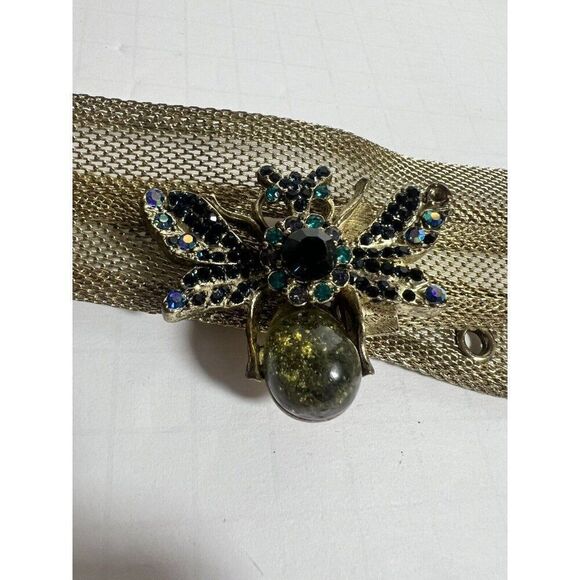 Rare VTG Y2k Metal Gold Tone Mesh Fly Bling Belt Sz L M 36" to 39"  Retro - Picture 1 of 6